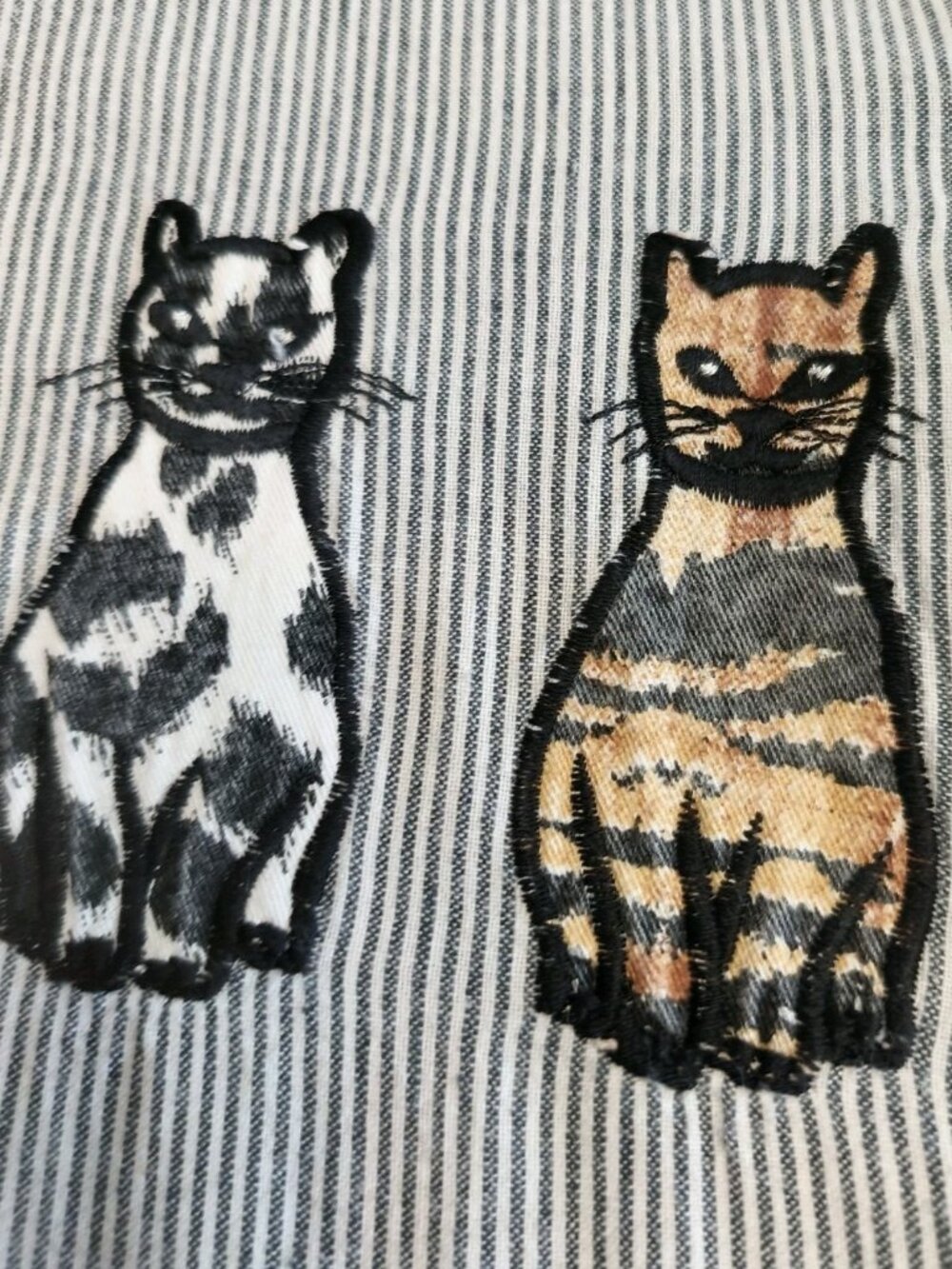 Vintage Casey & Max Striped Embroidered Shirt 2 Pieces Cottagecore Cats/Hearts M - Picture 8 of 16